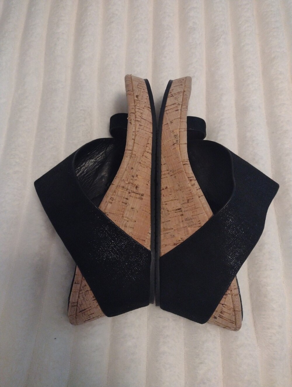 Donald Pliner Women 7 Gyer Cork Wedge Slip On Sandal Black Metallic One Toe Ring - Picture 4 of 13